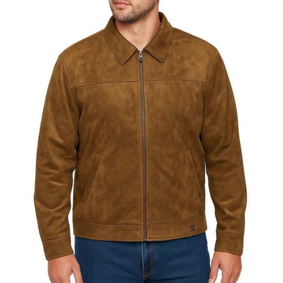 A Collezioni Brown Faux Suede Fully Lined Zip Front Jacket Mens XXL NWT - Picture 1 of 14